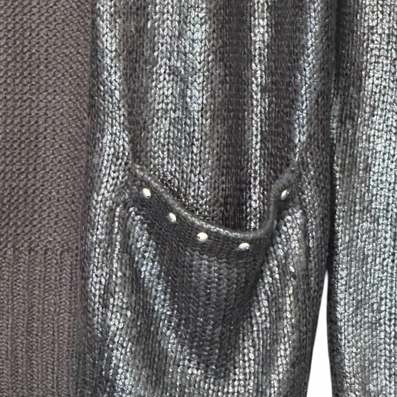 Inspire Metallic Black Open-Front Cardigan with Stud Pocket Trim - Picture 4 of 7